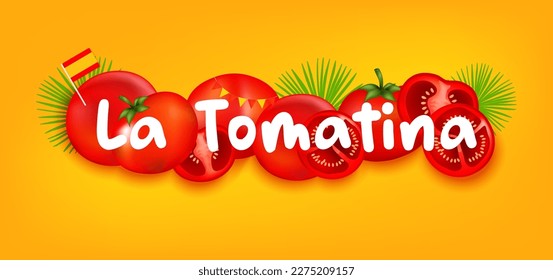 La Tomatina festival banner. La Tomatina in Spain. tomato fight. tomato battle