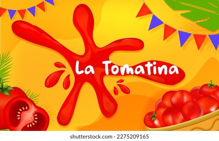 La Tomatina festival banner. La Tomatina in Spain. tomato fight. tomato battle