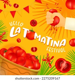 La Tomatina festival banner. La Tomatina in Spain. tomato fight. tomato battle