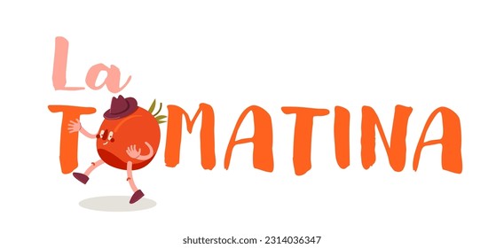 La tomatina. Food festival in Spain. Worlds biggest tomato fight. Traditional event. Strong tradition in Bunol. Creative lettering. Editable vector illustration isolated on a white background.