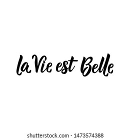 La Vie est Belle. Translation from French: Life is beautiful. Lettering. Ink illustration. Modern brush calligraphy Isolated on white background