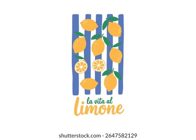 La Vita al Limone - Desenhado à Mão na moda limões frescos coloridos e fatias de limão Design de Ilustração