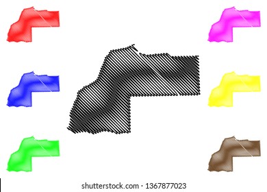 Laayoune-Sakia El Hamra Region (Administrative divisions of Morocco, Kingdom of Morocco, Regions of Morocco) map vector illustration, scribble sketch Laayoune-Sakia El Hamra map