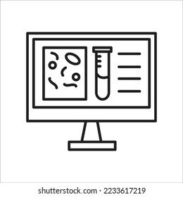 Icono de resultados de análisis de laboratorio en el ordenador. símbolo de laboratorio de microbiología. ilustración vectorial