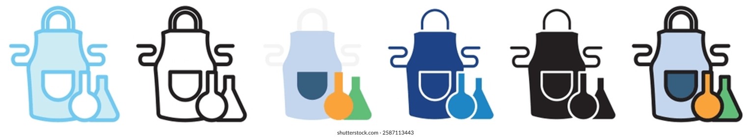 Lab Apron multi style, mini illustration icon. outline, flat, glyph, line color, UI, UX, app and web, digital or print. For education, research, chemistry.