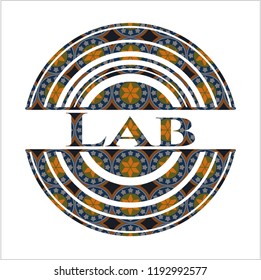 Lab arabic badge background. Arabesque decoration.