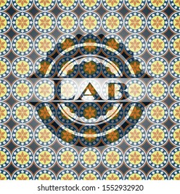 Lab arabic style badge. Arabesque decoration.