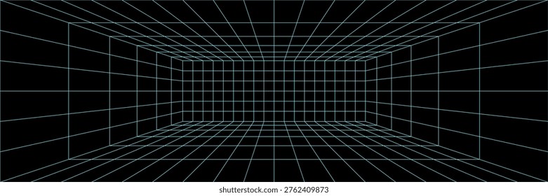 Lab arcade grid for ai ground bg. Line 3d game of y2k blueprint infographic. Metaverse isometric neon floor, industry perspective tile. Mathematics techno podium with bright white 80s scheme synthwave