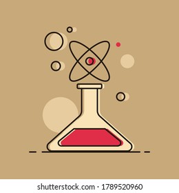 Lab beaker with red liquid chemicals. Chemistry Laboratory. Flat style illustration. 