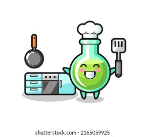lab beakers character illustration as a chef is cooking , cute style design for t shirt, sticker, logo element
