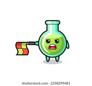 lab beakers character as line judge hold the flag straight horizontally , cute style design for t shirt, sticker, logo element