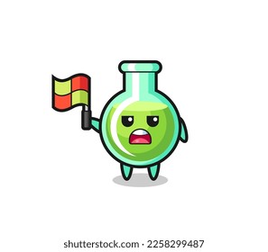 lab beakers character as line judge putting the flag up , cute style design for t shirt, sticker, logo element