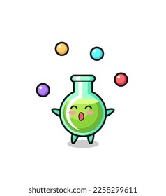 the lab beakers circus cartoon juggling a ball , cute style design for t shirt, sticker, logo element