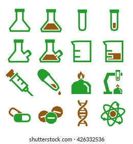 lab beakers icon set