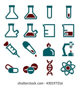 lab beakers icon set