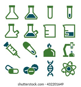 lab beakers icon set