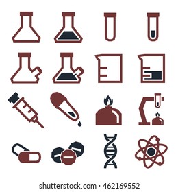 lab beakers icon set