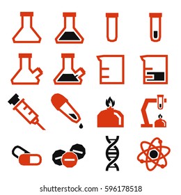 lab beakers icon set