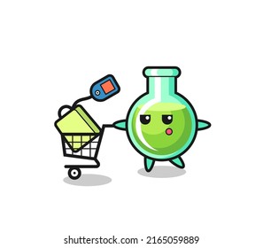 Lab Beakers Illustration Cartoon With A Shopping Cart , Cute Style Design For T Shirt, Sticker, Logo Element