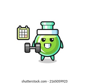lab beakers mascot cartoon doing fitness with dumbbell , cute style design for t shirt, sticker, logo element