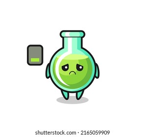 beakers mascot caracter haciendo un gesto cansado , diseño de estilo lindo para camiseta, pegatina, elemento logo