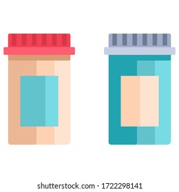 Lab beakers on white isolated backdrop. Test jar emblem for social banner, website element, health care promo, medical poster. Chemist shop logo or info card. Flat style stock vector illustration