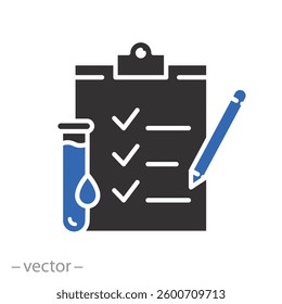 lab blood test, clinical analysis result icon, medicine report, hiv check, flat vector illustration