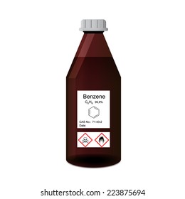 Lab Bottle With Chemical Toxic And Flammable Solvent - Benzene, 3d Illustration, Isolated On White Background, Vector, Eps 10