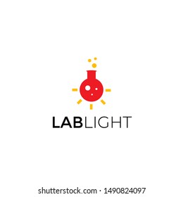 Lab bottle and light or bulb logo idea design vector icon illustration inpsiration
