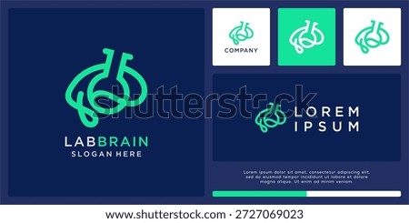 Lab brain logo design with abstract glass tube.