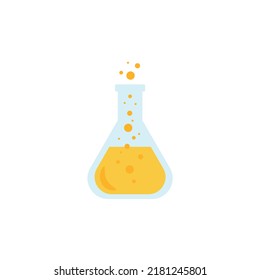 Laboratoriumscheche Glasbecherglas, Rohre und Flaschen, Werkzeuge zum Laborversuch, Kolben in der Halterung, Brenner. Vektorgrafik für Chemie, medizinische Forschung, Wissenschaftskonzept