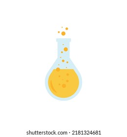 Juego de tubos químicos de laboratorio. Bebida de vidrio, tubos y botellas, herramientas para experimentos de laboratorio, frascos en soporte, quemador. Ilustración vectorial para química, investigación médica, concepto científico