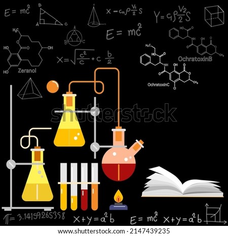 Similar – Chemiker und mathematische Zeichnungen auf Tafelhintergrund