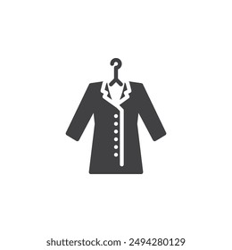 Lab coat hanging on a hook vector icon. filled flat sign for mobile concept and web design. Laboratory Coat glyph icon. Symbol, logo illustration. Vector graphics