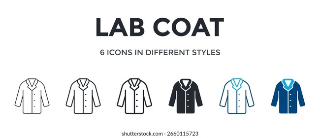 Lab Coat Symbol in verschiedenen Stil Vektorgrafik. Konzipiert in dünner Linie, regelmäßige Linie, fette Linie, Glyphe, Farblinie und Farbe Glyphe Stil kann für Web verwendet werden