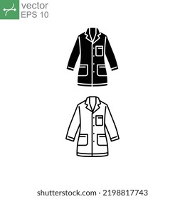 Lab coat icon, white, doctor, medical laboratory uniform. Scientist, chemist protection wear. surgery jacket Chemistry. Line and solid style. Vector illustration Design on white background. EPS 10