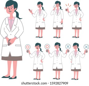 Lab coat woman emotion set