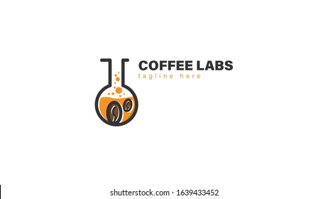 Lab coffee logo design, with the concept of a lab tube with coffee beans. vector