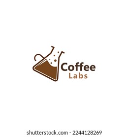 Laborlogo-Design mit dem Konzept einer Laborröhre mit Kaffeebohnen. Vektorgrafik
