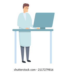 Lab computer research icon cartoon vector. Biology expert. Science acalysis