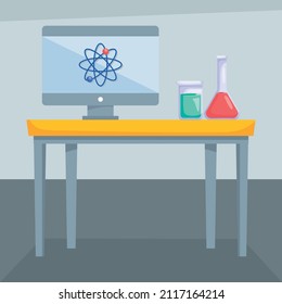 lab design with table with computer and flasks