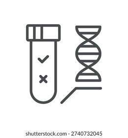 Lab DNA Test Icon, Outline Test Tube with Positive and Negative Results, Genetic Screening, Medical Laboratory Analysis Pictogram