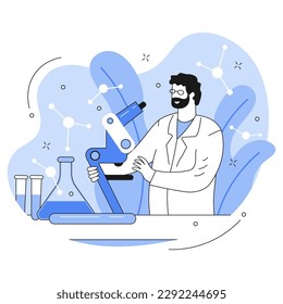 lab doctor looking through a microscope illustration vector