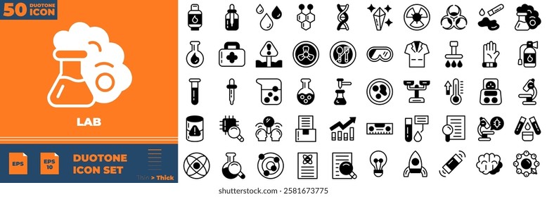 Lab Duotone Editable Icons set. Vector illustration in modern thin duotone style of lab icons:  Lab, equipment, chemistry, biology, etc
