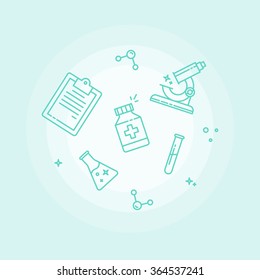 Lab education & learning line icons set. Vector collection of laboratory symbols & science equipments.