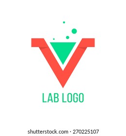 Lab Emblem Like Red V Letter. Concept Of Geometry, Origami, Curve Typographic, Triumph, Win Mark, Inovation, Angular Vector, Visual Identity. Flat Style Trendy Modern Brand Design Eps10 Illustration