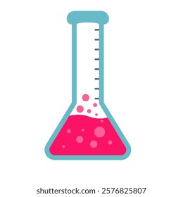 Lab equipment for chemistry lessons: Chemical test tube. Glass tube. Flask template. Flat design vector on white background