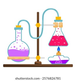 Lab equipment for chemistry lessons: test tubes, flasks, beakers, and more. Flat design vector on white background