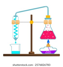 Lab equipment for chemistry lessons: test tubes, flasks, beakers, and more. Flat design vector on white background