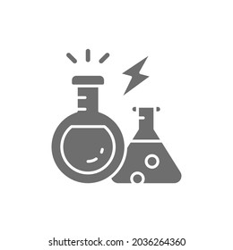 Lab equipment, experiment flasks, test tube grey icon.